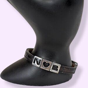 Ferrante Italian Black Leather & Sterling Silver Bracelet & Sliding Charms
